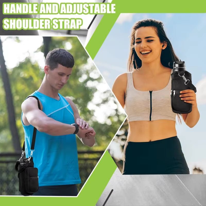 Magnetic Water Bottle Holder Gym Water Bottle Carrier Bag W/ Phone Pocket Handle Shoulder Strap 6 Built-In Magnets Water Bottle - PrimeWell