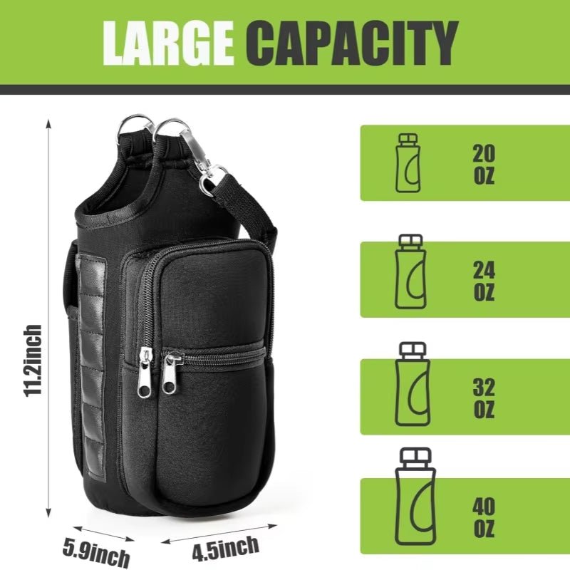 Magnetic Water Bottle Holder Gym Water Bottle Carrier Bag W/ Phone Pocket Handle Shoulder Strap 6 Built-In Magnets Water Bottle - PrimeWell