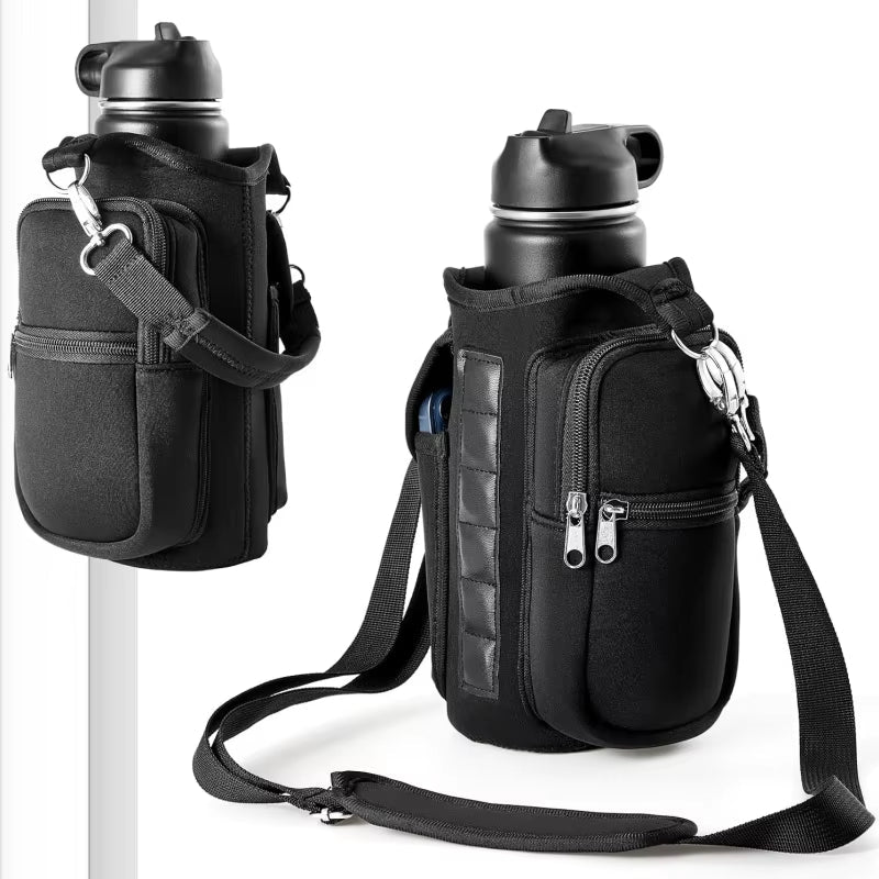 Magnetic Water Bottle Holder Gym Water Bottle Carrier Bag W/ Phone Pocket Handle Shoulder Strap 6 Built-In Magnets Water Bottle - PrimeWell