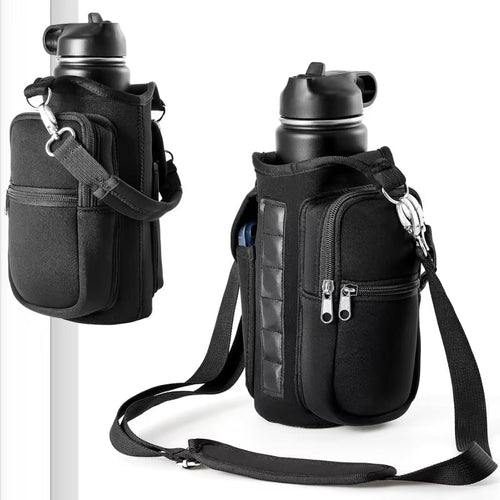 Magnetic Water Bottle Holder Gym Water Bottle Carrier Bag W/ Phone Pocket Handle Shoulder Strap 6 Built-In Magnets Water Bottle - PrimeWell