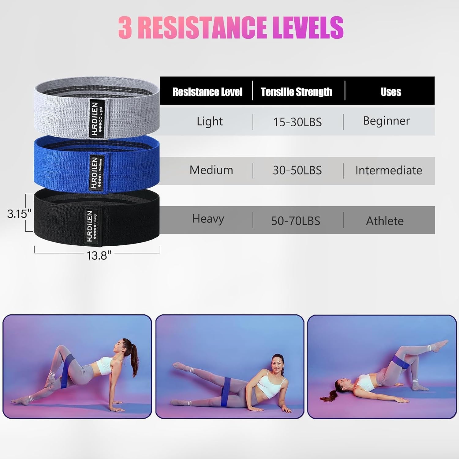 Resistance Bands for Working Out, Exercise Workout Bands for Women & Men, 3 Levels Elastic Stretch Bands for Exercise with Carry Bag for Physical Therapy, Home Fitness, Strength Training, Yoga - PrimeWell