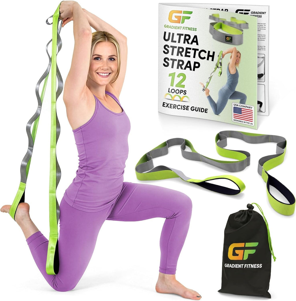 Stretching Strap for Physical Therapy, 12 Multi-Loop Stretch Strap 1.5" W X 8' L, Neoprene Handles, Physical Therapy Equipment, Yoga Straps for Stretching, Leg Stretcher. - PrimeWell
