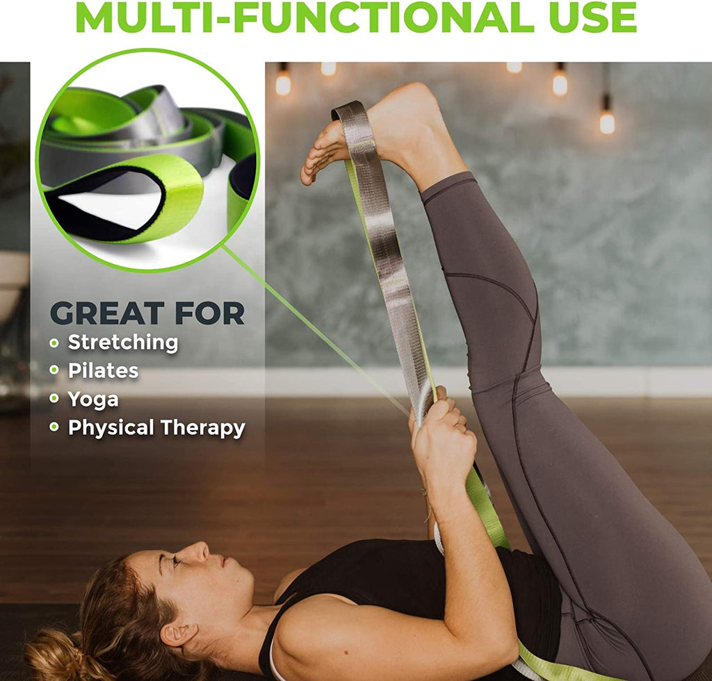Stretching Strap for Physical Therapy, 12 Multi-Loop Stretch Strap 1.5" W X 8' L, Neoprene Handles, Physical Therapy Equipment, Yoga Straps for Stretching, Leg Stretcher. - PrimeWell