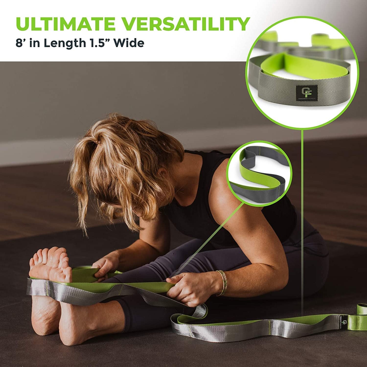 Stretching Strap for Physical Therapy, 12 Multi-Loop Stretch Strap 1.5" W X 8' L, Neoprene Handles, Physical Therapy Equipment, Yoga Straps for Stretching, Leg Stretcher. - PrimeWell