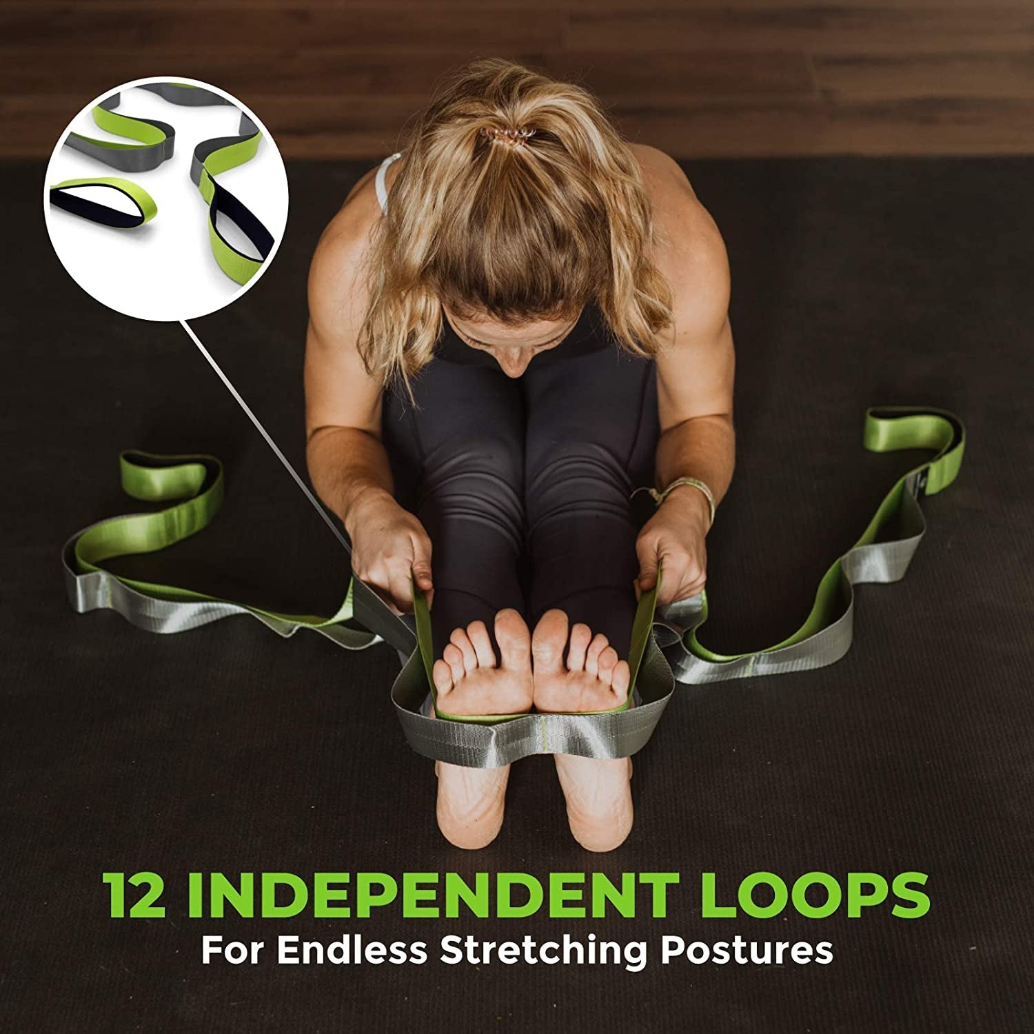 Stretching Strap for Physical Therapy, 12 Multi-Loop Stretch Strap 1.5" W X 8' L, Neoprene Handles, Physical Therapy Equipment, Yoga Straps for Stretching, Leg Stretcher. - PrimeWell