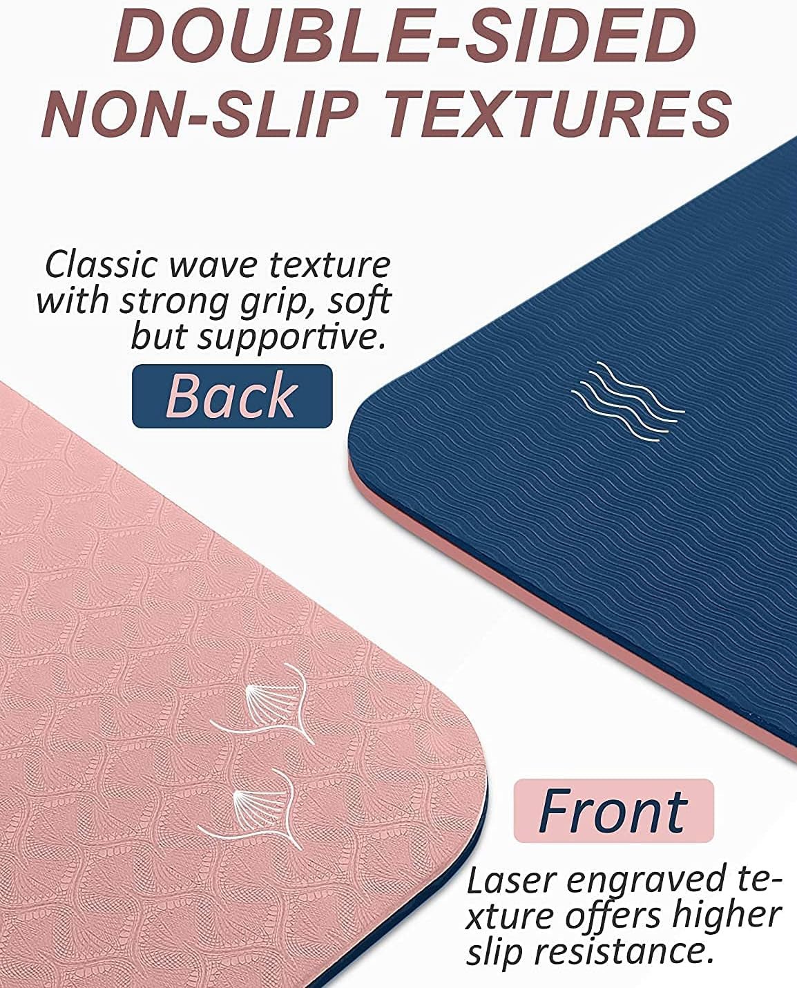 Yoga Mat with Strap, 1/3 Inch Extra Thick Yoga Mat Double-Sided Non Slip, Professional TPE Yoga Mats for Women Men, Workout Mat for Yoga, Pilates and Floor Exercises - PrimeWell
