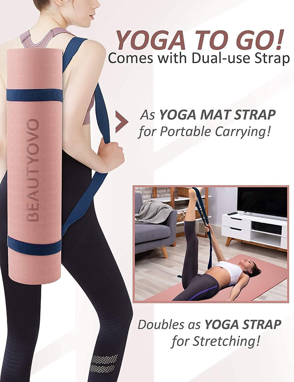 Yoga Mat with Strap, 1/3 Inch Extra Thick Yoga Mat Double-Sided Non Slip, Professional TPE Yoga Mats for Women Men, Workout Mat for Yoga, Pilates and Floor Exercises - PrimeWell