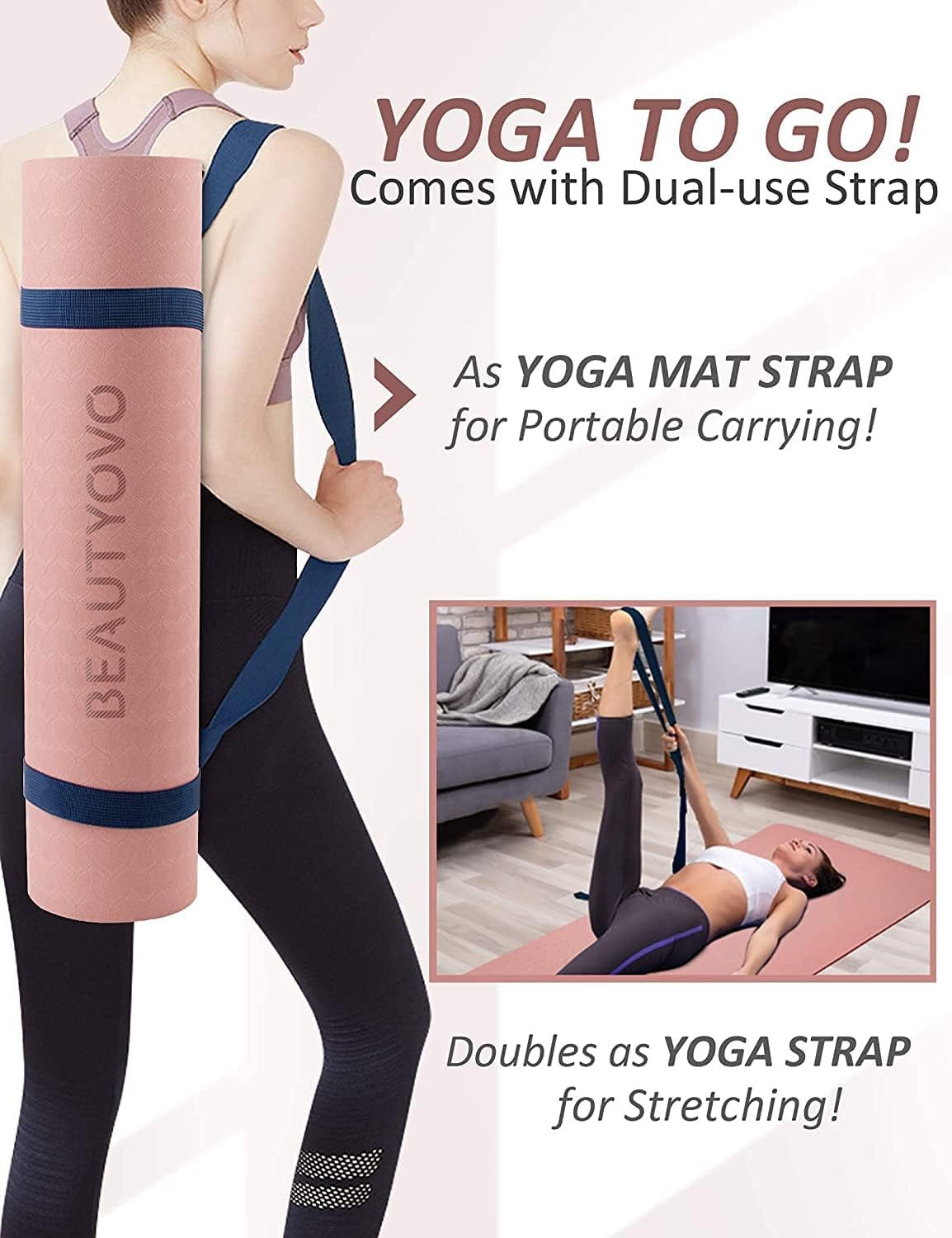 Yoga Mat with Strap, 1/3 Inch Extra Thick Yoga Mat Double-Sided Non Slip, Professional TPE Yoga Mats for Women Men, Workout Mat for Yoga, Pilates and Floor Exercises - PrimeWell