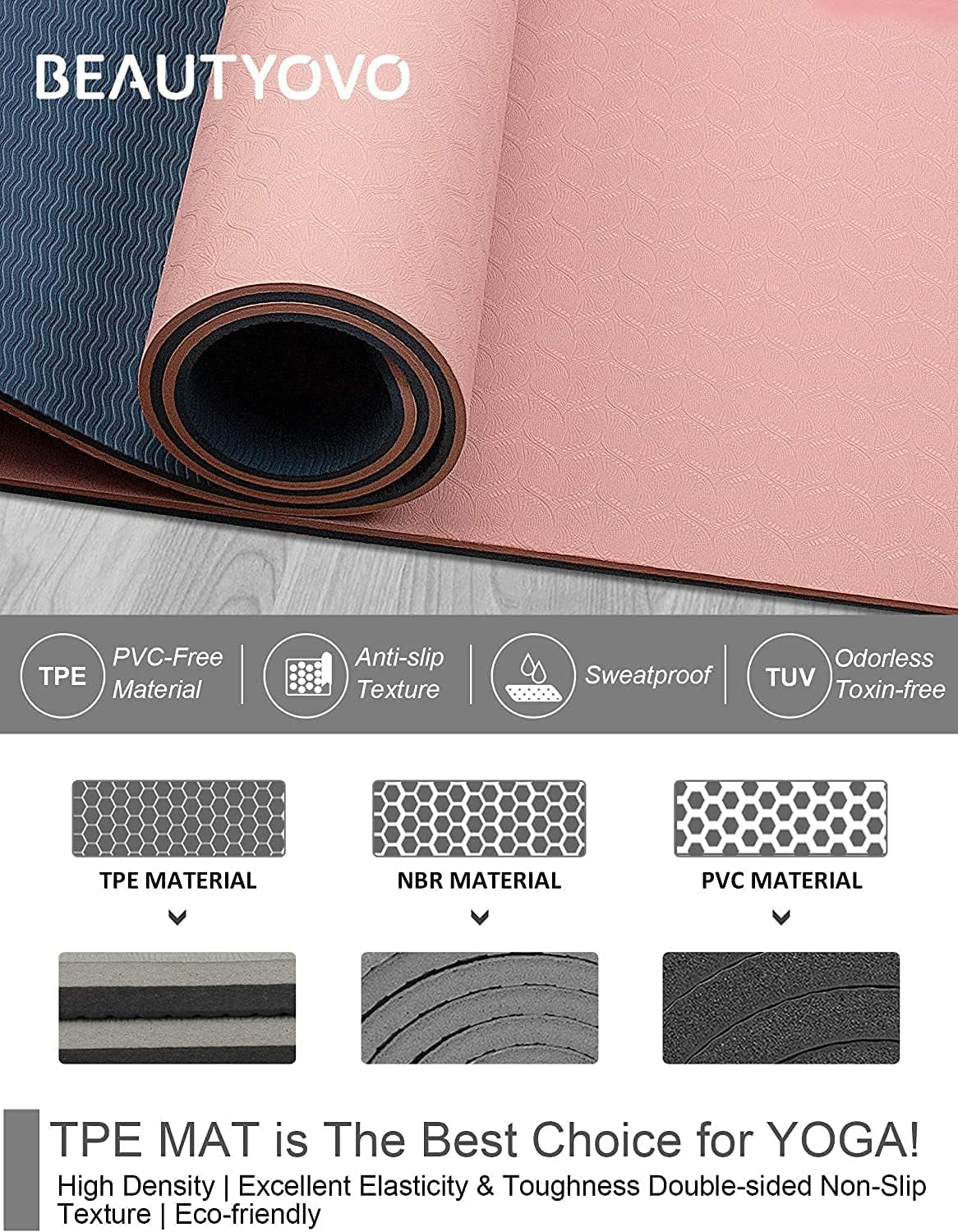 Yoga Mat with Strap, 1/3 Inch Extra Thick Yoga Mat Double-Sided Non Slip, Professional TPE Yoga Mats for Women Men, Workout Mat for Yoga, Pilates and Floor Exercises - PrimeWell